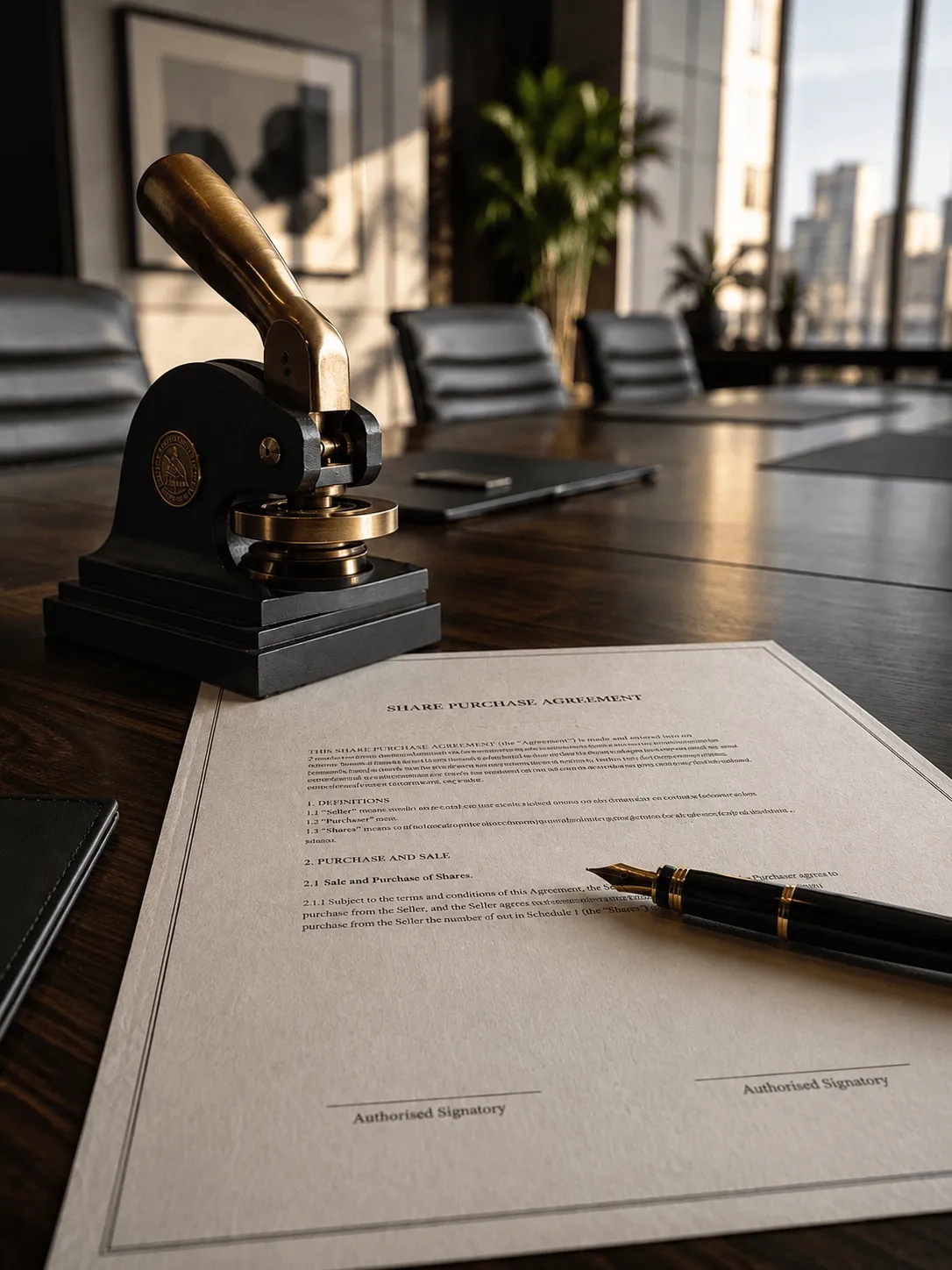 Executive contract on boardroom table